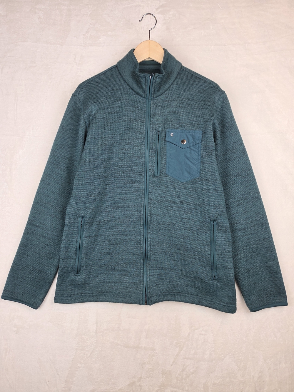 Criquet Sweater Fleece Jacket Mens M Green Full Zip Chest Pocket Golf Preppy
